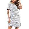 Bresdk Camicia da notte da donna, a maniche corte, in cotone, da notte estiva, con scollo rotondo, a strisce, taglie S-3XL