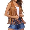 YILEEGOO Gilet da donna, senza maniche, aperto sul davanti, rivettato, con nappe, per casual street, cammello, S