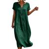 Generico Vestito Donna Estivo Abito da Donna, Abito Midi Leggero e Fresco in Mussola, in Lino Morbido, con Scollo a V e Maniche Corte con Bottoni, Tunica Ampio Arioso, Midi Semplice, Vestito Estivo