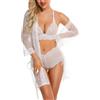 RSLOVE Set di Biancheria Intima da Donna 3 Pezzi Kimono in Pizzo con Reggiseno e Slip Trasparenti
