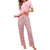Bresdk Pigiama Donna Cotone Manica Corta Pigiami Due Pezzi da Donna Morbido e Leggero Pantaloni a Quadri Set Pigiama da Notte Estivo Lungo