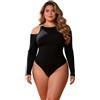 ohyeahlady Body Donna Maniche Lunghe Elegante Taglie Forti Bodysuit Spalle Scoperte Camicia Tops Jumpsuits Leotard T-Shirt Sottogiacca