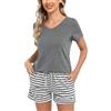 Bresdk Pigiama Donna Estivo Cotone Corto Eleganti Pigiami Due Pezzi Estivi Pantaloncini a Quadri Manica Corta Scollo a V, A - Grigio Melange Scuro (Manica Corta), XL