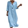Generico Vestito Donna Estivo Abito da Donna, Abito Midi Leggero e Fresco in Mussola, in Lino Morbido, con Scollo a V e Maniche Corte con Bottoni, Tunica Ampio Arioso, Midi Semplice, Vestito Estivo