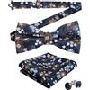 Alizeal Set di 3 gemelli da uomo con papillon floreale | Fiore modello papillon pre-legato tasca quadrata perfetta per matrimoni, feste, eventi formali