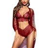 RSLOVE Set di Biancheria Intima da Donna 3 Pezzi Kimono in Pizzo con Reggiseno e Slip Trasparenti