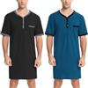 Yukiuiny Maglie Pigiama Uomo Maniche Corte Abbigliamento da Notte Cotone Camicie Lunghe per Dormire