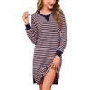 Bresdk Camicia da Notte Donna Manica Lunga Cotone a Righe Camicia Notte Donna Lungo Morbido e Confortevole S-3XL