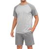 Bresdk Pigiama Uomo Estivo Cotone Scollo V a Righe con Shorts | Set da riposo con top morbido a manica corta e fondo corto abbinato, fresco per notti calde estive, viaggio e casa