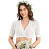 DIRNDLSTERN Camicetta Dirndl Donna in Pizzo - Bianca Blusa Trachten Mezza Manica con Scollo a V per Oktoberfest
