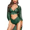 RSLOVE Set di Biancheria Intima da Donna 3 Pezzi Kimono in Pizzo con Reggiseno e Slip Trasparenti