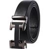 VJK Cintura da uomo in pelle a cricchetto con cintura scorrevole in pelle di alta qualità con fibbia automatica regolabile più facile, accessori casual per ogni occasione (124,5 cm), Nero,