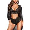 RSLOVE Set di Biancheria Intima da Donna 3 Pezzi Kimono in Pizzo con Reggiseno e Slip Trasparenti