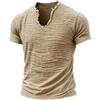 AnLingOu Tshirt da Uomo a Tinta Unita con Bordo Sfrangiato, Scollo a V retrò, Manica Corta, Misto Cotone e Lino, Casual per L'Estate