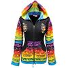 Shopoholic Fashion Giacca da Festival Hippie con Cappuccio e Toppa a Forma di Fiore con Maniche Arcobaleno da Donna