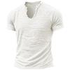 AnLingOu Tshirt da Uomo a Tinta Unita con Bordo Sfrangiato, Scollo a V retrò, Manica Corta, Misto Cotone e Lino, Casual per L'Estate