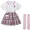 Satdflie ragazze JK uniforme set cappello maniche corte camicia Plaid piegato gonna calzini moneta Borsa 4PCS Outfits