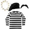 I LOVE FANCY DRESS LTD Uomo francese, costume fantasia nero e bianco, con maglia a righe + basco rosso o nero + baffi neri + ghirlanda di cipolla/aglio, set outfit uomo francese
