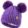 PIOZAED Cappello Invernale da Donna Berretto Morbido in Maglia con Pompon in Pelliccia Sintetica Cappello con Fodera in Pile Caldo Berretto da Donna