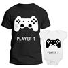 t-shirteria Coppia T-shirt Body intimo da giorno Neonato Festa Papà Player 1 Player 2 Gamer Pad Videogiocatore Padre Figlio Bimbo