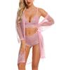 RSLOVE Set di Biancheria Intima da Donna 3 Pezzi Kimono in Pizzo con Reggiseno e Slip Trasparenti
