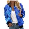 Generico Bomber Donna con Paillettes Stamp e Zip Giubbotto da Lavoro Oversize Giacca Autunno Primaverili Elegante Varsity Jacket Casual Leggera Y2K Cardigan College per Sportiva Trekking,