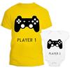 t-shirteria Coppia T-shirt Body intimo da giorno Neonato Festa Papà Player 1 Player 2 Gamer Pad Videogiocatore Padre Figlio Bimbo