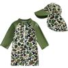 Fnaobai Costume Contenitivo Neonato Costume da Bagno per Bambino con Cappellino Parasole Motivo Mimetico Cerniera e Maniche Lunghe Cerniera per Bambini