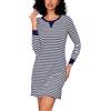 Bresdk Camicia da Notte Donna Manica Lunga Cotone a Righe Camicia Notte Donna Lungo Morbido e Confortevole S-3XL
