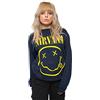 Nirvana Felpa Giallo Smile Band Logo Ufficiale Unisex Blu Navy