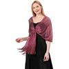 LumiSyne Donna Scialle Stola Metallici Scintillanti Con Fibbia Ad Anello Tinta Unita Glitter Nappe a Frange Foulard Lunga Leggero Stola Elegante Per Abito Da Sera Sposa Matrimonio Cerimonia Festa