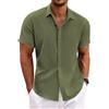 COOFANDY Camicia da Uomo a Maniche Corte in Lino Camicie Casual Camicia da Spiaggia Estiva Verde S