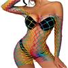 SINROYEE Lingerie sexy da donna, a rete, babydoll, biancheria da notte, colore arcobaleno natalizio
