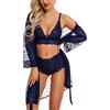 RSLOVE Set di Biancheria Intima da Donna 3 Pezzi Kimono in Pizzo con Reggiseno e Slip Trasparenti