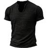 AnLingOu Tshirt da Uomo a Tinta Unita con Bordo Sfrangiato, Scollo a V retrò, Manica Corta, Misto Cotone e Lino, Casual per L'Estate