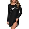 Bresdk Camicia Notte Donna Manica Lunga Cotone Abito da Notte Elegante con Stampa Pigiama Donna Invernale Girocollo Comodo Nightwear per Casa e Relax S-XXL