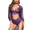 RSLOVE Set di Biancheria Intima da Donna 3 Pezzi Kimono in Pizzo con Reggiseno e Slip Trasparenti
