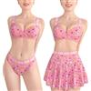 LittleForBig Donne Vita Alta Elastica Mini Gonna Bralette Panty 3 Pezzi Set più Taglia Amichevole - Usagi Sporty Bralette Gonna Set