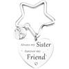 Tecreo Regalo per sorella, portachiavi per sorella, portachiavi con scritta Always my sister forever my friend, regalo per sorella per compleanno, laurea o ciondolo a forma di cuore, Argento, M