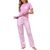 Bresdk Pigiama Donna Cotone Manica Corta Pigiami Due Pezzi da Donna Morbido e Leggero Pantaloni a Quadri Set Pigiama da Notte Estivo Lungo