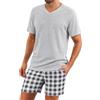 Bresdk Pigiama Uomo Cotone Corto Manica Corta Estivo 2 Pezzi Leggero Maglia | con Scollo a V e Pantaloncini Scozzesi