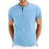 Hisir Camicia Henley Uomo Estate Classica Cotone Manica Corta Button Down Camicia Casual Uomo Camicie
