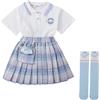 Satdflie ragazze JK uniforme set cappello maniche corte camicia Plaid piegato gonna calzini moneta Borsa 4PCS Outfits