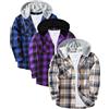 JACKETOWN Camicia da Boscaiolo da Uomo Flanella con Cappuccio a Maniche Lunghe Quadri da Uomo Camicia Casual Vintage a Quadri con Bottoni Giacca con Tasca Confezione da 3 M-3XL