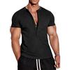 Muscle Cmdr Camicia Uomo Manica Corta & Lunga, Camicie Henley Waffle T-Shirt Casua a Maniche Corta & Lunghe con Abbottonatura a 5 Bottoni, Maglietta Termica Short & Long Sleeve