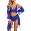 RSLOVE Set di Biancheria Intima da Donna 3 Pezzi Kimono in Pizzo con Reggiseno e Slip Trasparenti