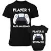Colorfamily Coppia T-Shirt Maglietta papà e Body Neonato o Bimbo Padre Figlio Player 1 2 - Idea Regalo Bodino Divertente per Uso diurno