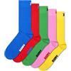 Happy Socks 5-Pack calzini, calzini per uomo e donna, Rosso-Blu-Verde-Rosa-Giallo