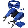 Alizeal Set da uomo con papillon e bretelle, fazzoletto e gemelli, 6 clip, colore nero