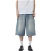 Generic Pantaloncini larghi da uomo in denim a gamba larga, vestibilità larga, pantaloni casual da streetwear sotto il ginocchio